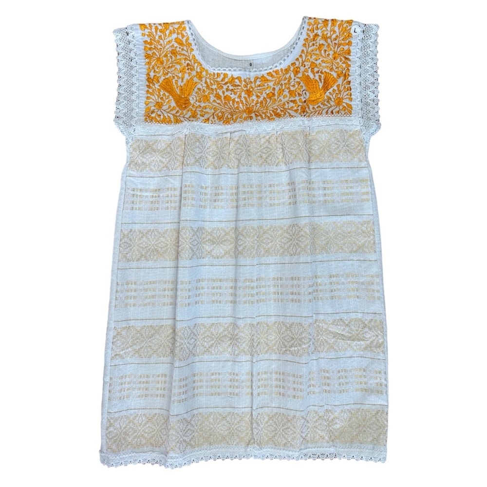 Oaxaca White-Golden Yellow Loomed Dress